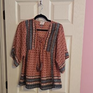 Knox Rose‎ Rust and Black Patterned Sheer Blouse